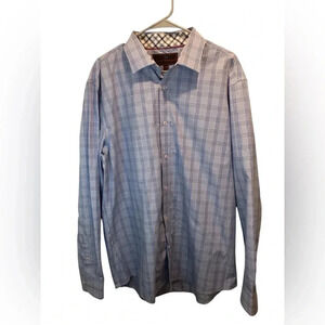 James Tattersall Mens XL 17/17.5 Blue White Pink Check Print Button up Shirt L/S